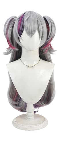 TTYAO REII Anime Cosplay Perücke Silber Grau Highlights Lila Lange Kostüm Perücke mit Pony Kunsthaar für Halloween von TTYAO REII