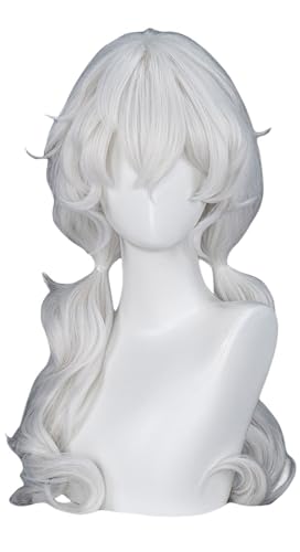 TTYAO REII Anime Cosplay Perücke Weiß Doppel Pferdeschwanz Lange lockige synthetische Perücke mit Pony für Halloween Party Rollenspiel von TTYAO REII
