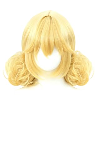 TTYAO REII Cosplay Perücke Golden Double Buns Pferdeschwanz Haar mit Pony Hitzebeständige synthetische Perücke für Kostümparty von TTYAO REII