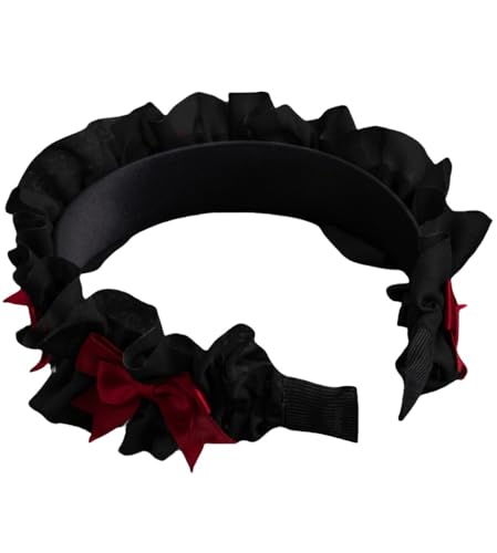 TTYAO REII Gothic Lolita Stirnband Y2k Bowknot Hairhoop Cosplay Kopfbedeckung Halloween Haarschmuck für Frauen Party (Schwarz Rot, M) von TTYAO REII