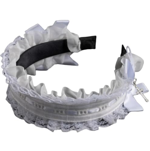 TTYAO REII Gothic Spitze Schleife Stirnband Lolita Cosplay Kopfbedeckung handgefertigt weiß viktorianischen Haarschmuck für Frauen (Weiß, M) von TTYAO REII
