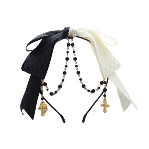 TTYAO REII Haarreif mit Schleife, Halb Weiß, halb Schwarz, mit Perlenketten, für Mädchen, Lolita-Haarschmuck von TTYAO REII