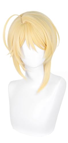 TTYAO REII Hinamori Amu Anime-Cosplay-Perücke mit kurzem, glattem Haar, einzelne Zöpfe mit Pony, Kunstfaser-Perücke für Mädchen, Gelb von TTYAO REII