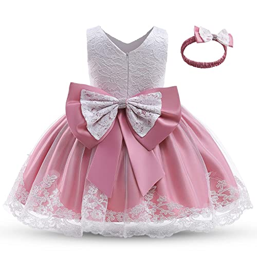 TTYAOVO Baby Mädchen Spitze Kleid Bowknot Blume Hochzeit Kleider Größe(120) 4-5 Jahre 648 dunkelrosa von TTYAOVO