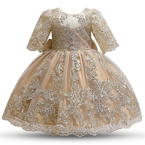 TTYAOVO Baby Mädchen Blumen Spitze Festzug Prinzessin Partytreffen Tutu Kleid Größe 100(2-3 Jahre) 2031 Champagner-T von TTYAOVO