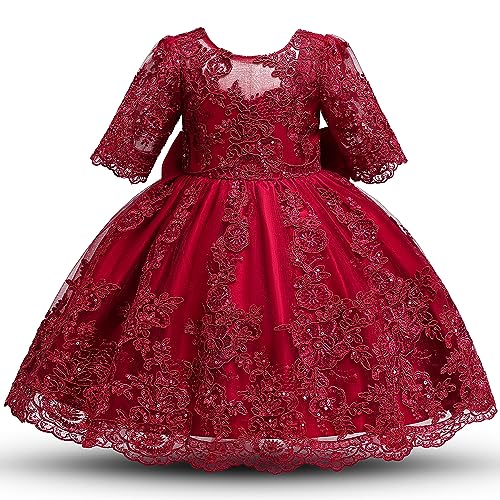 TTYAOVO Baby Mädchen Blumen Spitze Festzug Prinzessin Partytreffen Tutu Kleid Größe 100(2-3 Jahre) 2031 Rot-T von TTYAOVO