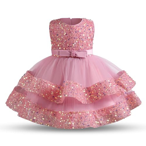 TTYAOVO Baby Mädchen Blumenkleid Pailletten Prinzessin Party Tutu Kleid Größe 80(6-12 Monate, 2052 Rosa) von TTYAOVO