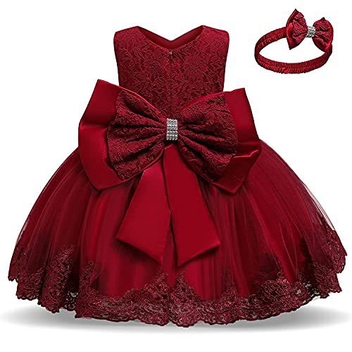 TTYAOVO Baby Mädchen Spitze Kleid Bowknot Blume Hochzeit Kleider Größe(110) 3-4 Jahre 648 Rot von TTYAOVO