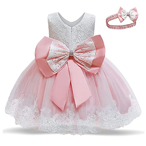 TTYAOVO Baby Mädchen Spitze Kleid Bowknot Blume Hochzeit Kleider Größe(90) 12-24 Monate 648 Rosa von TTYAOVO