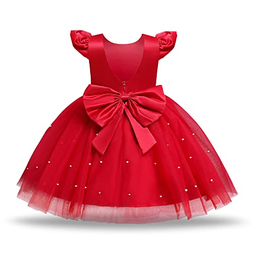 TTYAOVO Baby Prinzessin Party Kleid Sich beugen Knoten Kleider Größe (100) 2-3 Jahre 767 Rot von TTYAOVO