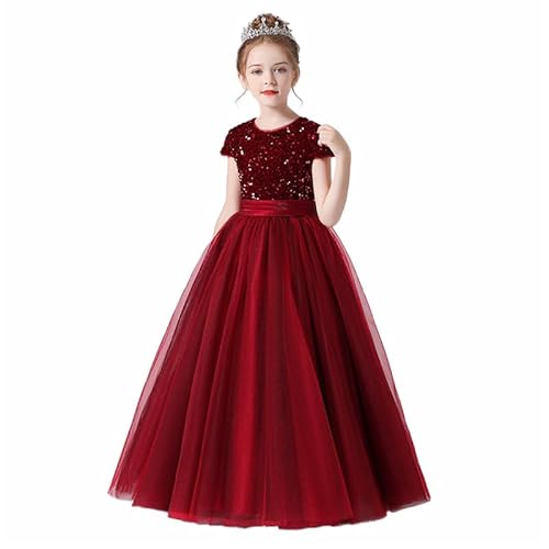 TTYAOVO Blume Mädchen Kleid Hochzeit Party Pailletten Festzug Kleid Größe 150(9-10 Jahre, 36 Rot) von TTYAOVO