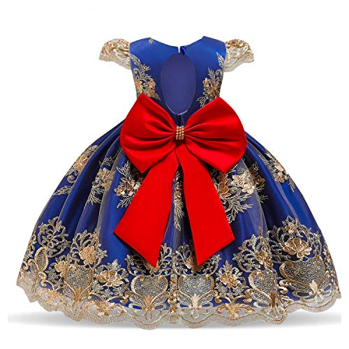 TTYAOVO Blumenmädchen Ärmellose Stickerei Prinzessin Kleid Hochzeit Brautjungfer Party Vintage Pageant Prom Kleid , Blau 2 &, 6-7 Jahre (Herstellergröße: 140) von TTYAOVO