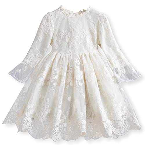 TTYAOVO Blumenmädchen Kleid Mädchen Spitze Prinzessin Party Pageant Tüll Sommer Vintage Kleid Größe (100) 2-3 Jahre 670 Beige von TTYAOVO