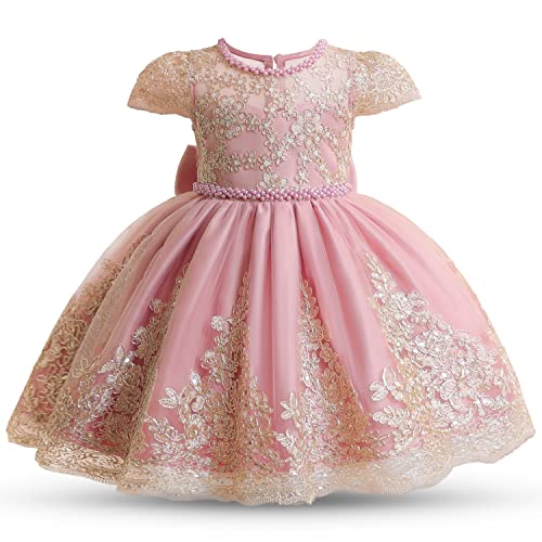 TTYAOVO Kleinkind Mädchen Blume Hochzeits Festzug Prinzessin Partytreffen Kleid Größe 100(2-3 Jahre,2035 Altrosa) von TTYAOVO