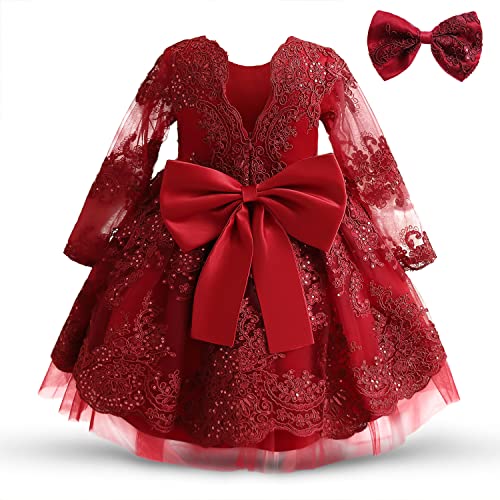 TTYAOVO Kleinkind Mädchen Blume Spitze Prinzessin Kleid Größe(90) 12-24 Monate 790 Rot-c von TTYAOVO