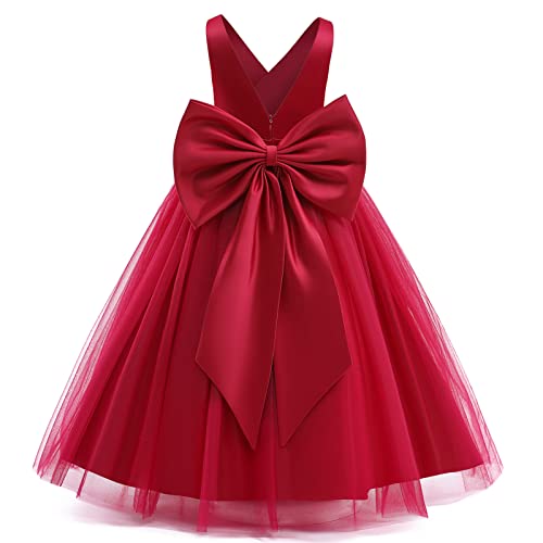 TTYAOVO Mädchen Blume Kleid Festzug Hochzeit Party Prinzessin Lang Ball Kleid Größe(130) 6-7 Jahre 784 Rot-c von TTYAOVO