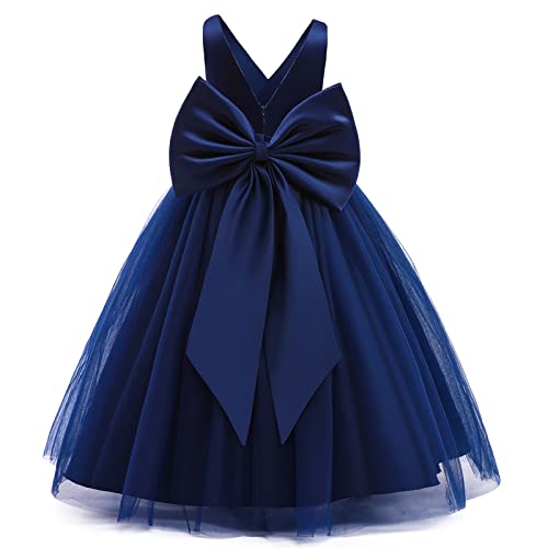 TTYAOVO Mädchen Blume Kleid Festzug Hochzeit Party Prinzessin Lang Ball Kleid Größe(140) 8-9 Jahre 784 Tiefes Blau von TTYAOVO