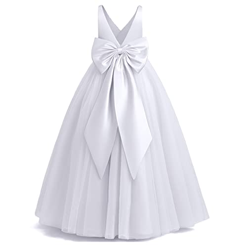 TTYAOVO Mädchen Blume Kleid Festzug Hochzeit Party Prinzessin Lang Ball Kleid Größe(140) 8-9 Jahre 784 Weiß-c von TTYAOVO