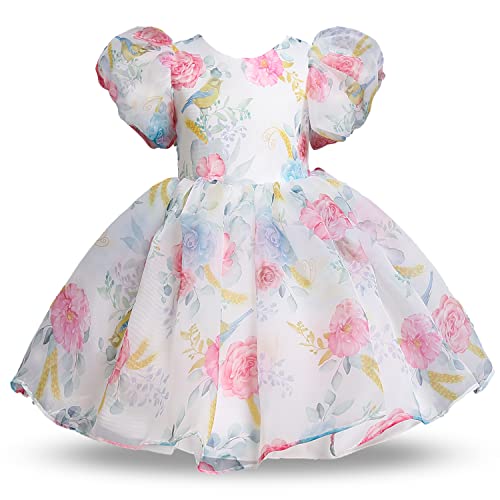 TTYAOVO Mädchen Blume Prinzessin Rückenfrei Puff Ärmel Kleid Größe(130) 5-6 Jahre 775 Blume-c von TTYAOVO