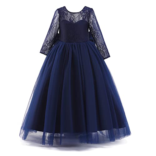 TTYAOVO Mädchen Blumen Spitzenkleid Hochzeit Prinzessin Ballkleid Größe(150) 9-10 Jahre 787 Tiefes Blau-c von TTYAOVO