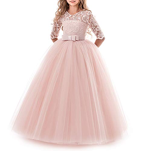 TTYAOVO Mädchen Festzug Ballkleider Kinder Bestickt Brautkleid (Größe130) 6-7 Jahre 378 Rosa von TTYAOVO