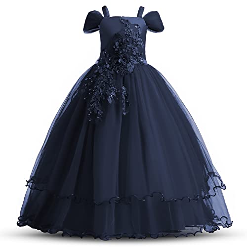 TTYAOVO Mädchen Festzug Ballkleider Kinder Bestickt Brautkleid (Größe140) 8-9 Jahre 431 Dunkel Blau von TTYAOVO