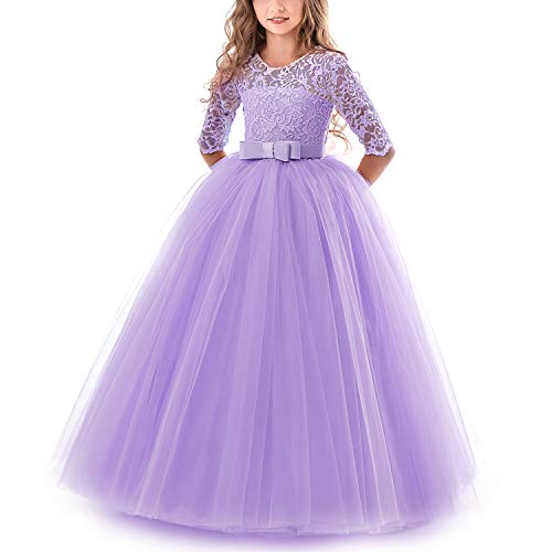 TTYAOVO Mädchen Festzug Ballkleider Kinder Bestickt Brautkleid (Größe130) 6-7 Jahre 378 Lila von TTYAOVO