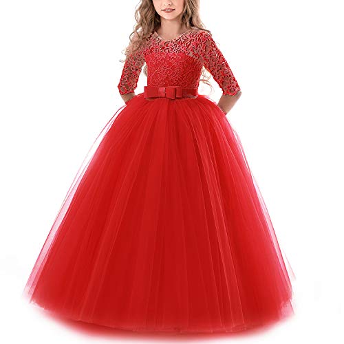 TTYAOVO Mädchen Festzug Ballkleider Kinder Bestickt Brautkleid (Größe150) 9-10 Jahre 378 Rot von TTYAOVO