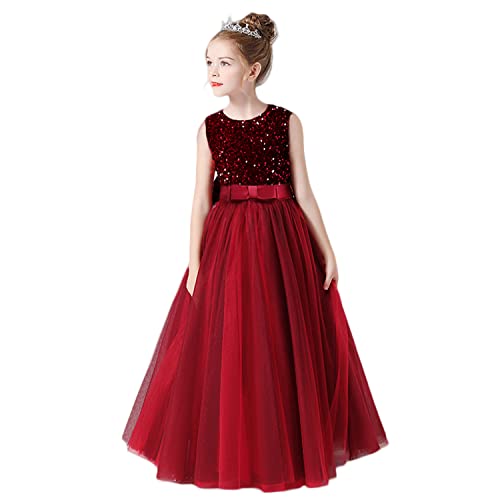 TTYAOVO Mädchen Pailletten Blume Hochzeit Festzug Party Prinzessin Kleid Größe(130) 6-7 Jahre 2011 Rot-T von TTYAOVO