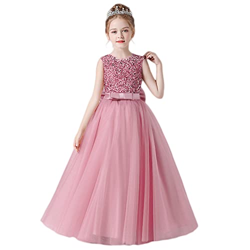 TTYAOVO Mädchen Pailletten Blume Hochzeit Festzug Party Prinzessin Kleid Größe(140) 8-9 Jahre 2011 Rosa-T von TTYAOVO