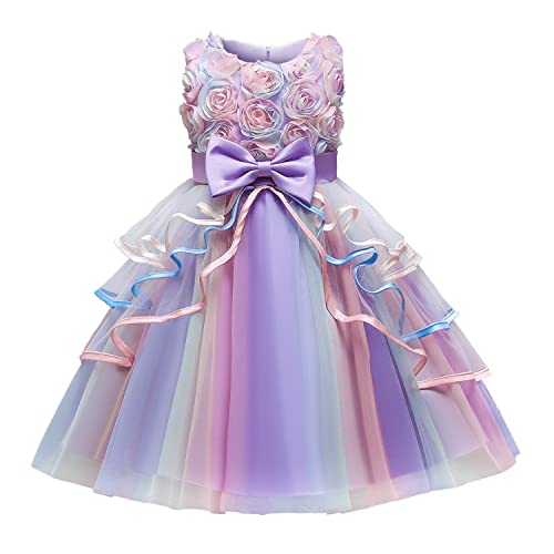 TTYAOVO Mädchen Spitze Prinzessin Kleid Blume Hochzeit Festzug Party Regenbogen Tüll Kleid Größe110 （3-4 Jahre） 736 Lila von TTYAOVO