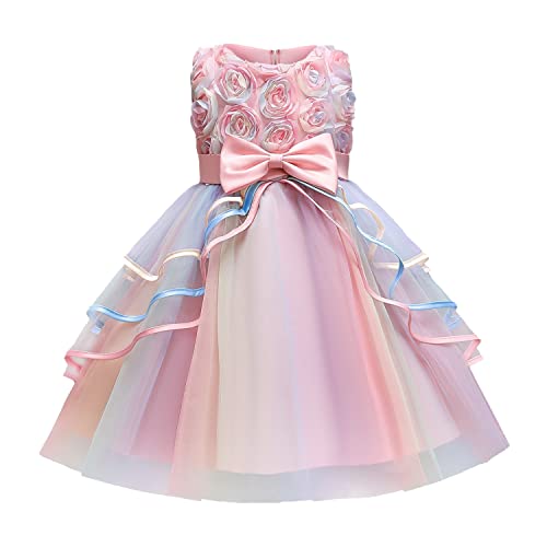 TTYAOVO Mädchen Spitze Prinzessin Kleid Blume Hochzeit Festzug Party Regenbogen Tüll Kleid Größe110 （3-4 Jahre） 736 Rosa von TTYAOVO