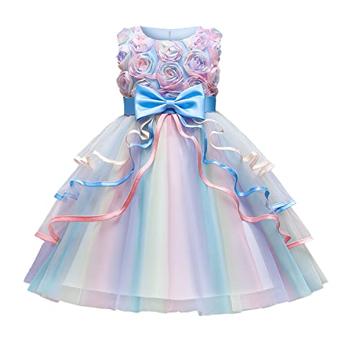 TTYAOVO Mädchen Spitze Prinzessin Kleid Blume Hochzeit Festzug Party Regenbogen Tüll Kleid Größe150 （9-10 Jahre） 736 Blau von TTYAOVO