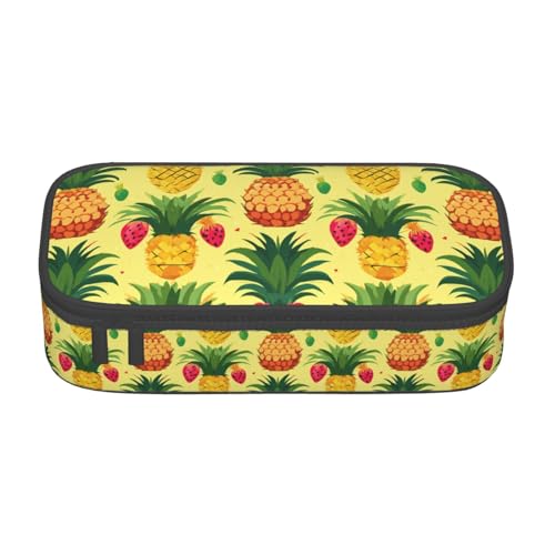 TTYDOKLA Federmäppchen aus Oxford-Stoff mit Ananas-Druck, mit mehreren Fächern, ideal für Reisen oder Büro, Schwarz , Einheitsgröße, Kosmetiktasche von TTYDOKLA