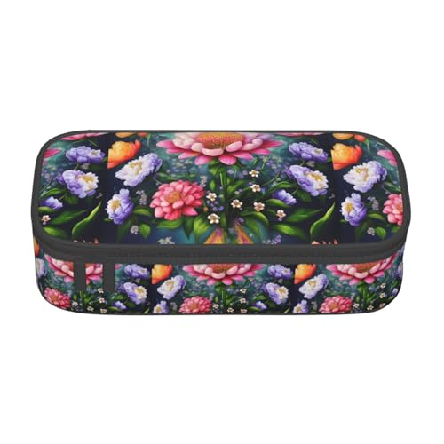 TTYDOKLA Federmäppchen aus Oxford-Stoff mit Blumenmotiv und mehreren Fächern, ideal für Reisen oder Büro, Schwarz , Einheitsgröße, Kosmetiktasche von TTYDOKLA