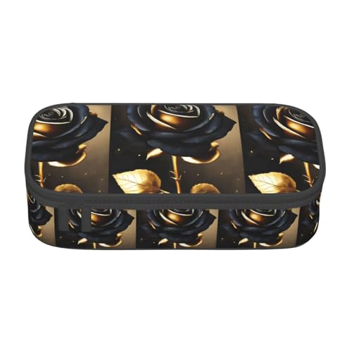 TTYDOKLA Federmäppchen aus Oxford-Stoff mit Blumenmuster in Schwarz und Gold, mit mehreren Fächern, ideal für Reisen oder Büro, Schwarz , Einheitsgröße, Kosmetiktasche von TTYDOKLA