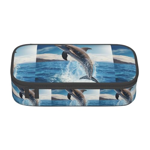 TTYDOKLA Federmäppchen aus Oxford-Stoff mit Delfinen, mit mehreren Fächern, ideal für Reisen oder Büro, Schwarz , Einheitsgröße, Kosmetiktasche von TTYDOKLA