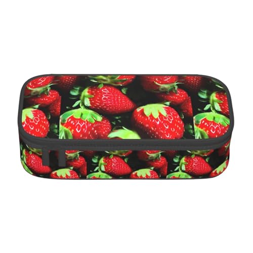 TTYDOKLA Federmäppchen aus Oxford-Stoff mit Erdbeermuster, mit mehreren Fächern, ideal für Reisen oder Büro, Schwarz , Einheitsgröße, Kosmetiktasche von TTYDOKLA