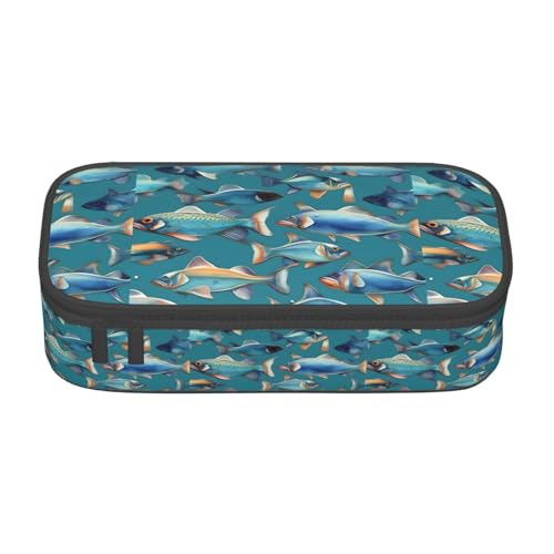 TTYDOKLA Federmäppchen aus Oxford-Stoff mit Fischmotiven, mit mehreren Fächern, ideal für Reisen oder Büro, Schwarz , Einheitsgröße, Kosmetiktasche von TTYDOKLA