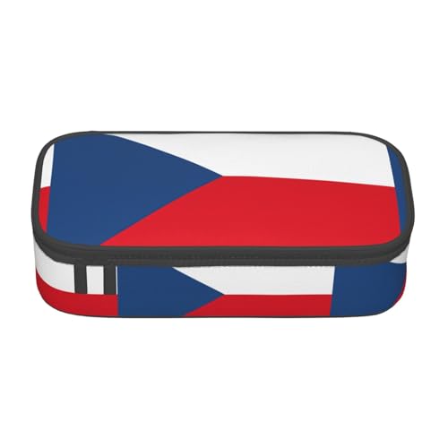 TTYDOKLA Federmäppchen aus Oxford-Stoff mit Flagge der Tschechischen Republik, mit mehreren Fächern, ideal für Reisen oder Büro, Schwarz , Einheitsgröße, Kosmetiktasche von TTYDOKLA