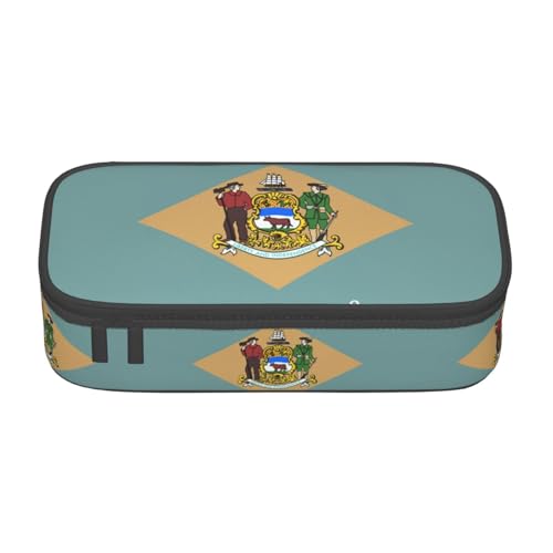 TTYDOKLA Federmäppchen aus Oxford-Stoff mit Flagge von Delaware, mit mehreren Fächern, ideal für Reisen oder Büro, Schwarz , Einheitsgröße, Kosmetiktasche von TTYDOKLA