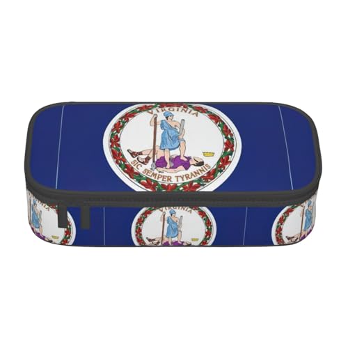 TTYDOKLA Federmäppchen aus Oxford-Stoff mit Flagge von Virginia, mit mehreren Fächern, ideal für Reisen oder Büro, Schwarz , Einheitsgröße, Kosmetiktasche von TTYDOKLA