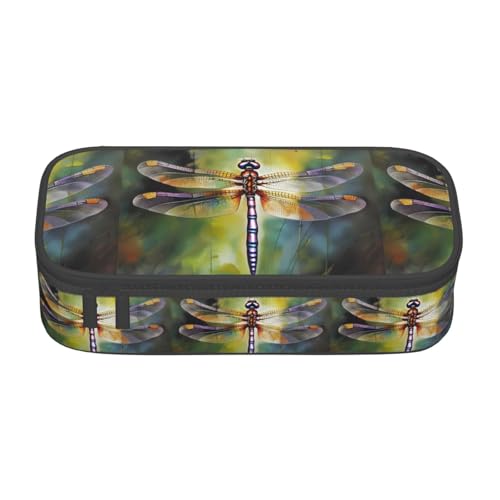 TTYDOKLA Federmäppchen aus Oxford-Stoff mit Libellen-Motiv, mit mehreren Fächern, ideal für Reisen oder Büro, Schwarz , Einheitsgröße, Kosmetiktasche von TTYDOKLA
