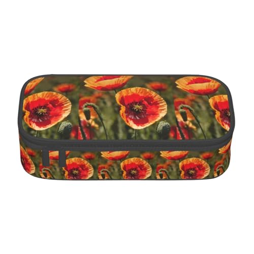 TTYDOKLA Federmäppchen aus Oxford-Stoff mit Mohnblumen-Motiv, mit mehreren Fächern, ideal für Reisen oder Büro, Schwarz , Einheitsgröße, Kosmetiktasche von TTYDOKLA