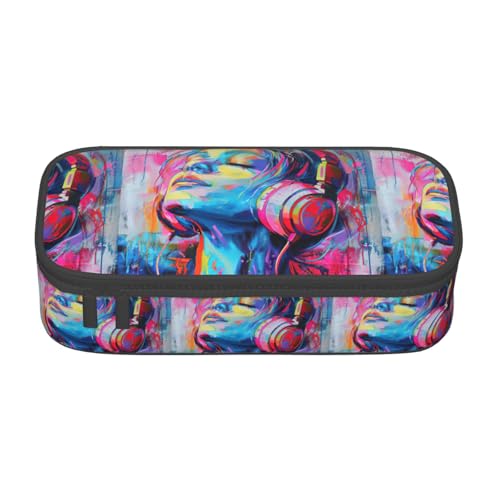 TTYDOKLA Federmäppchen aus Oxford-Stoff mit Musikdruck, mit mehreren Fächern, ideal für Reisen oder Büro, Schwarz , Einheitsgröße, Kosmetiktasche von TTYDOKLA