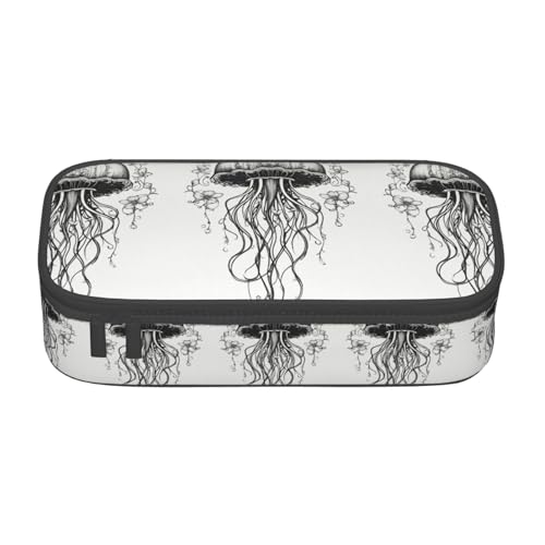 TTYDOKLA Federmäppchen aus Oxford-Stoff mit Quallenmuster, mit mehreren Fächern, ideal für Reisen oder Büro, Schwarz , Einheitsgröße, Kosmetiktasche von TTYDOKLA