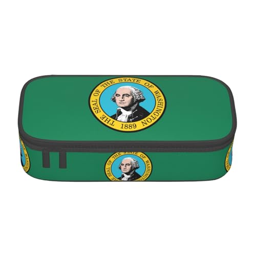 TTYDOKLA Federmäppchen aus Oxford-Stoff mit Washington-Flagge, mit mehreren Fächern, ideal für Reisen oder Büro, Schwarz , Einheitsgröße, Kosmetiktasche von TTYDOKLA