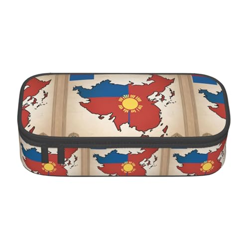 TTYDOKLA Federmäppchen aus Oxford-Stoff mit abstrakter mongolischer Flagge, mit mehreren Fächern, ideal für Reisen oder Büro, Schwarz , Einheitsgröße, Kosmetiktasche von TTYDOKLA