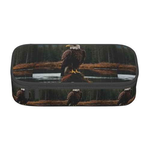 TTYDOKLA Federmäppchen aus Oxford-Stoff mit fliegendem Adler, mit mehreren Fächern, ideal für Reisen oder Büro, Schwarz , Einheitsgröße, Kosmetiktasche von TTYDOKLA