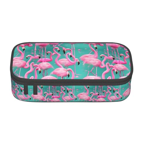 TTYDOKLA Federmäppchen aus Oxford-Stoff mit rotem Flamingo-Muster, mit mehreren Fächern, ideal für Reisen oder Büro, Schwarz , Einheitsgröße, Kosmetiktasche von TTYDOKLA